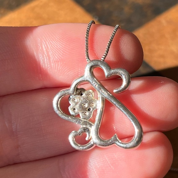 Jane Seymour Open Hearts Family Paw Sterling Silver Black White Diamond Necklace - Picture 7 of 8